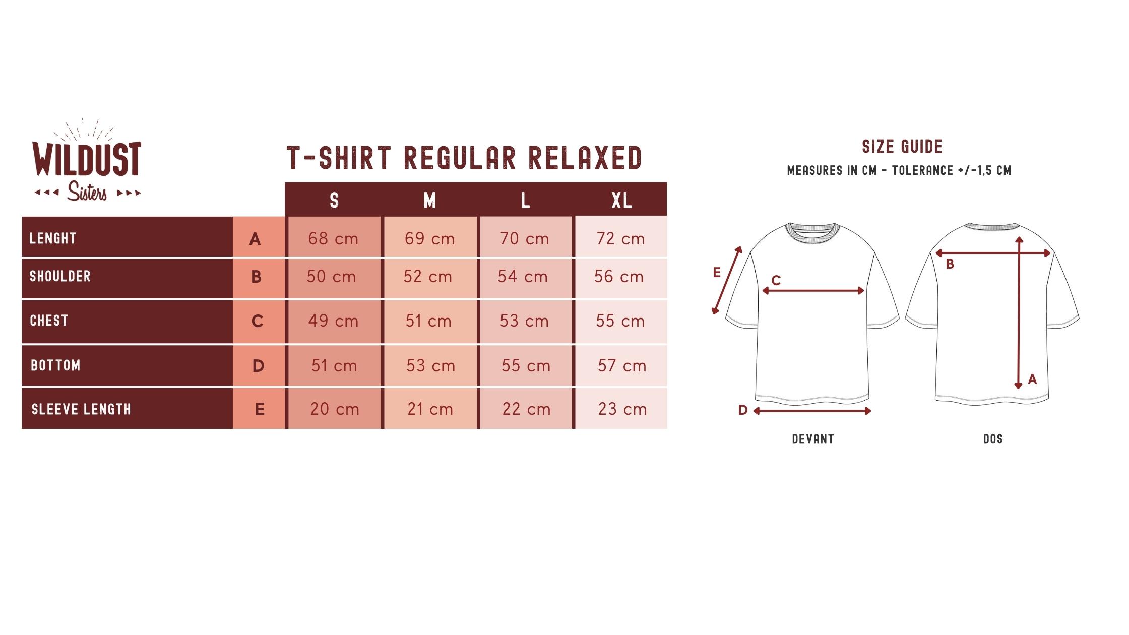 size guide regular relaxed shirt